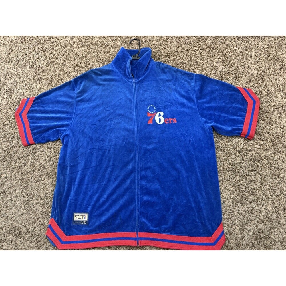 Vintage NBA Philadelphia 76ers G-111 Velour Full Zip T-Shirt Men's Size 3XL